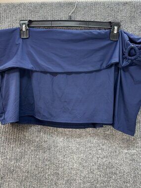 Lands End Swim Skirt Skort Womens 24W Navy Blue Hip Ring Detail Tummy Control